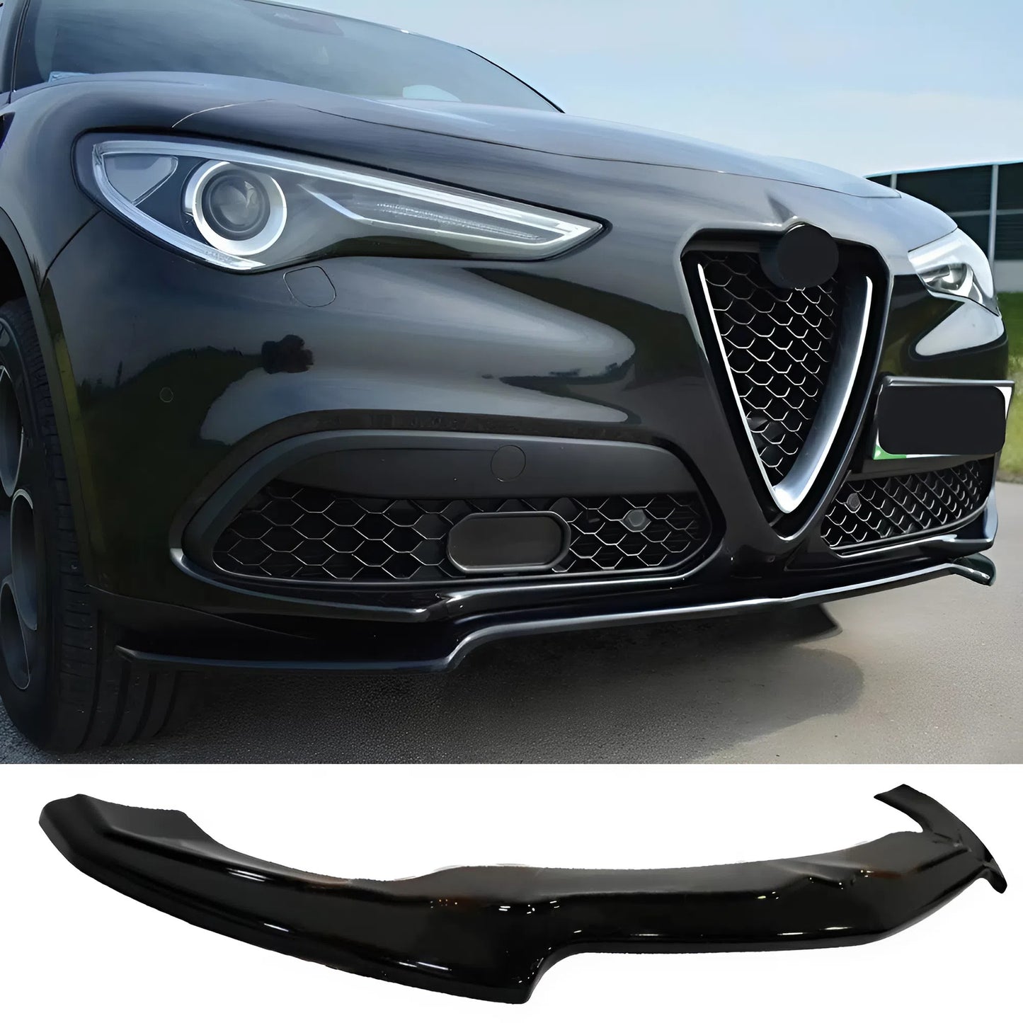 Autovision pour Alfa Romeo Stelvio 2017 Lèvre de pare-chocs avant Piano Black Vacuum