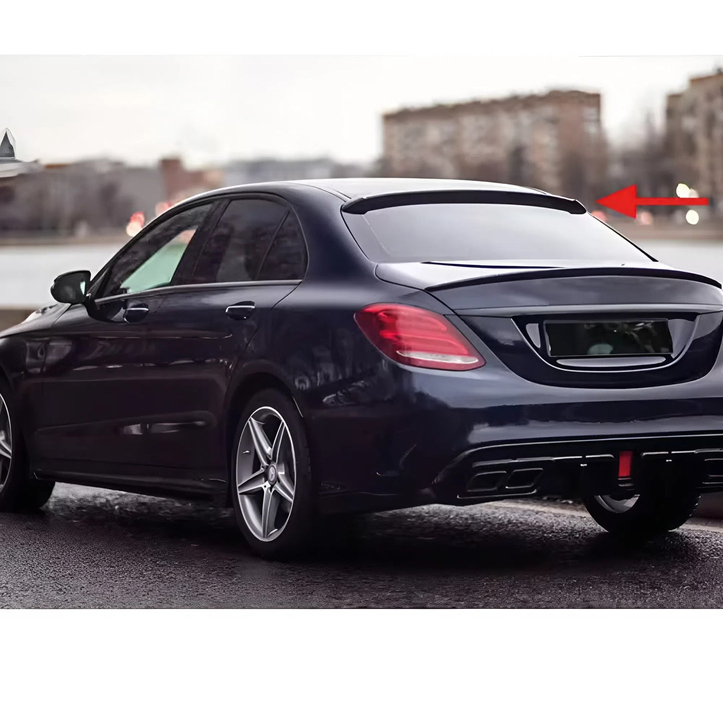 For Mercedes W205 AMG 2015-2021 C300 C400 C63 4 Door Sedan Roof Wing Roof Top Rear Spoiler Gloss Piano Black ABS Plastic