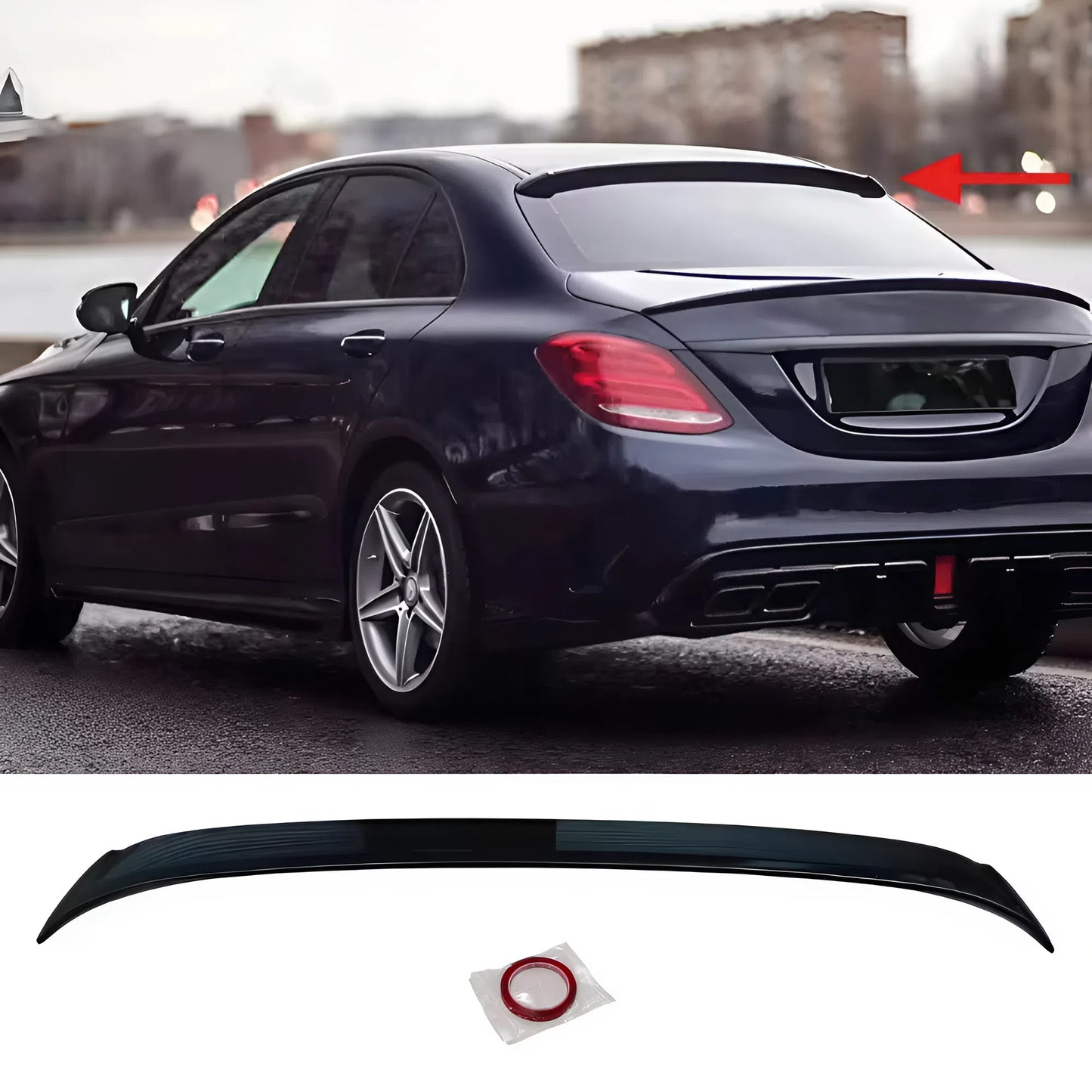 For Mercedes W205 AMG 2015-2021 C300 C400 C63 4 Door Sedan Roof Wing Roof Top Rear Spoiler Gloss Piano Black ABS Plastic