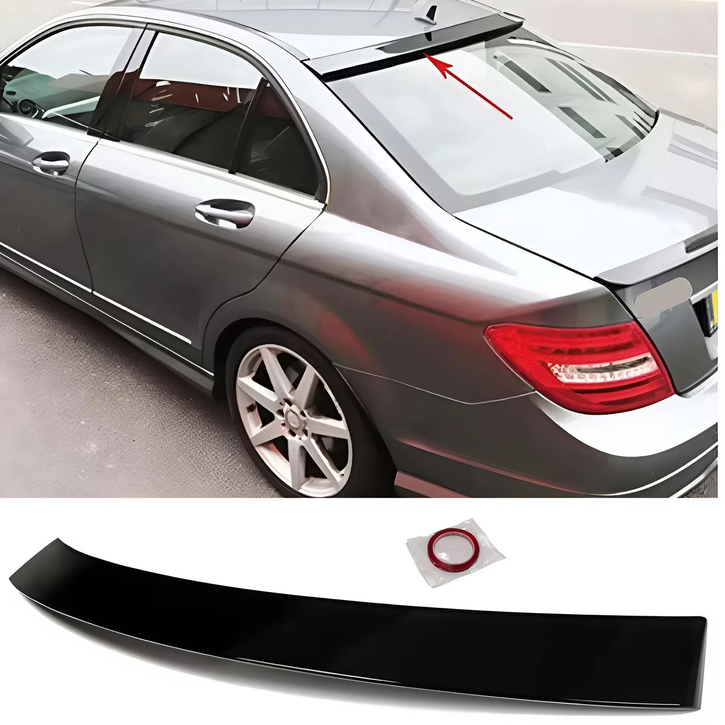 For Mercedes W204 C250 C300 C63 2007-2014 Roof Spoiler AMG Sedan Gloss Piano Black ABS Plastic