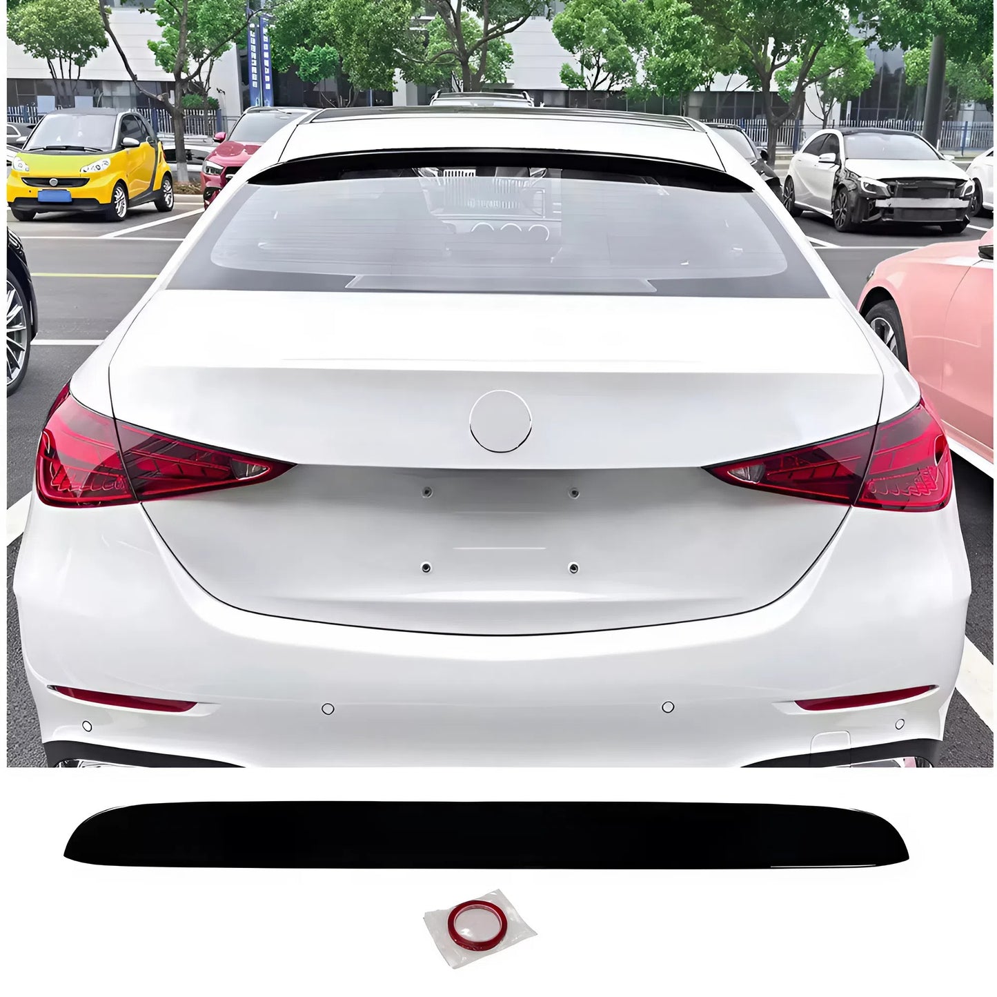 For Mercedes-Benz C-Class W206 2022-2025 Blade Style Roof Spoiler Wing Piano Black ABS Plastic