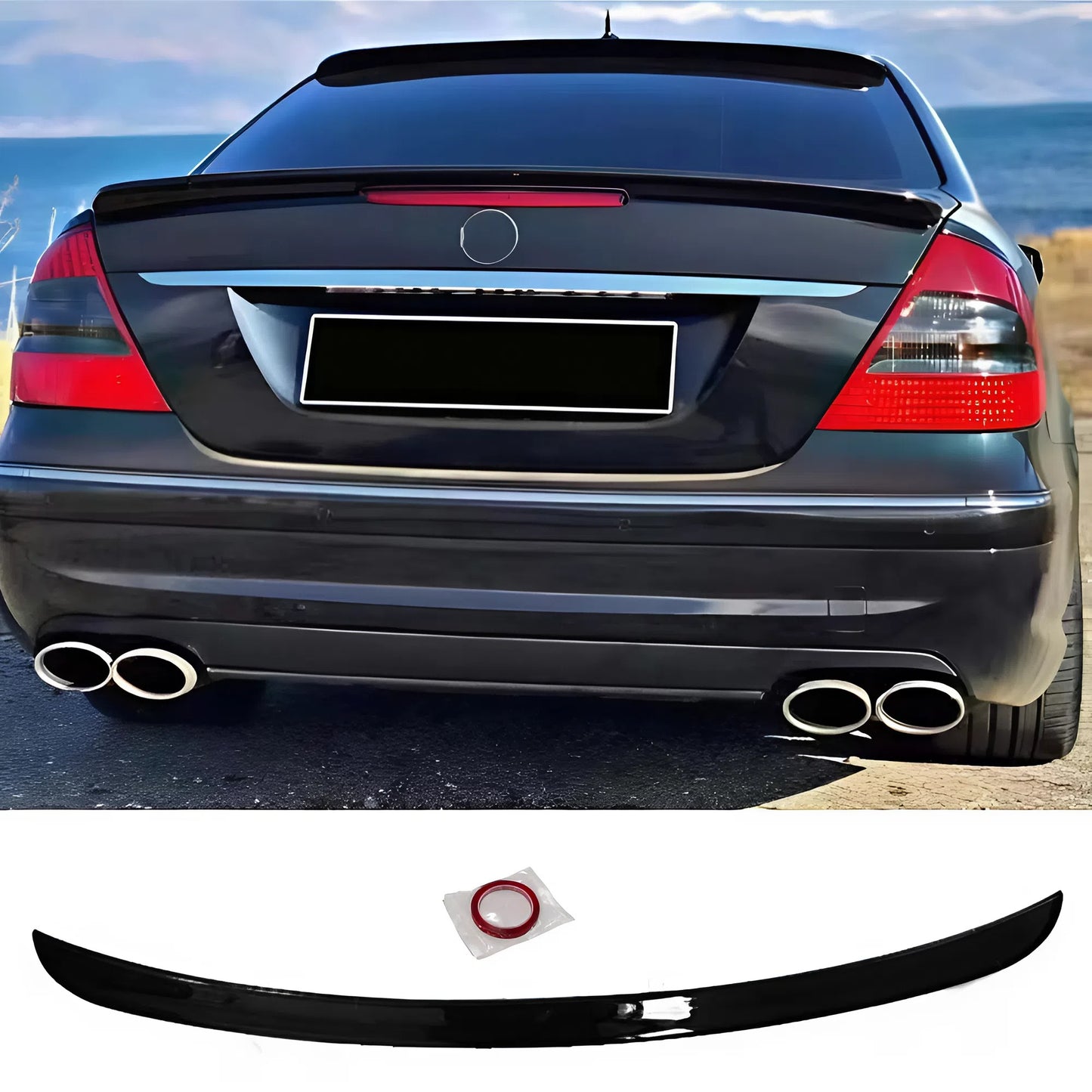 For Mercedes W211 2002-2009 E Class Rear Spoiler Gloss Piano Black ABS Plastic Sport Style