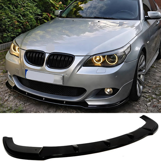 For BMW E60 M Technic Max Front Lip 2003-2010 Glossy Black Vacuum Plastic ABS Front Bumper Splitter 1 Pcs Sport Style Aerodynamic Design Easy Installation