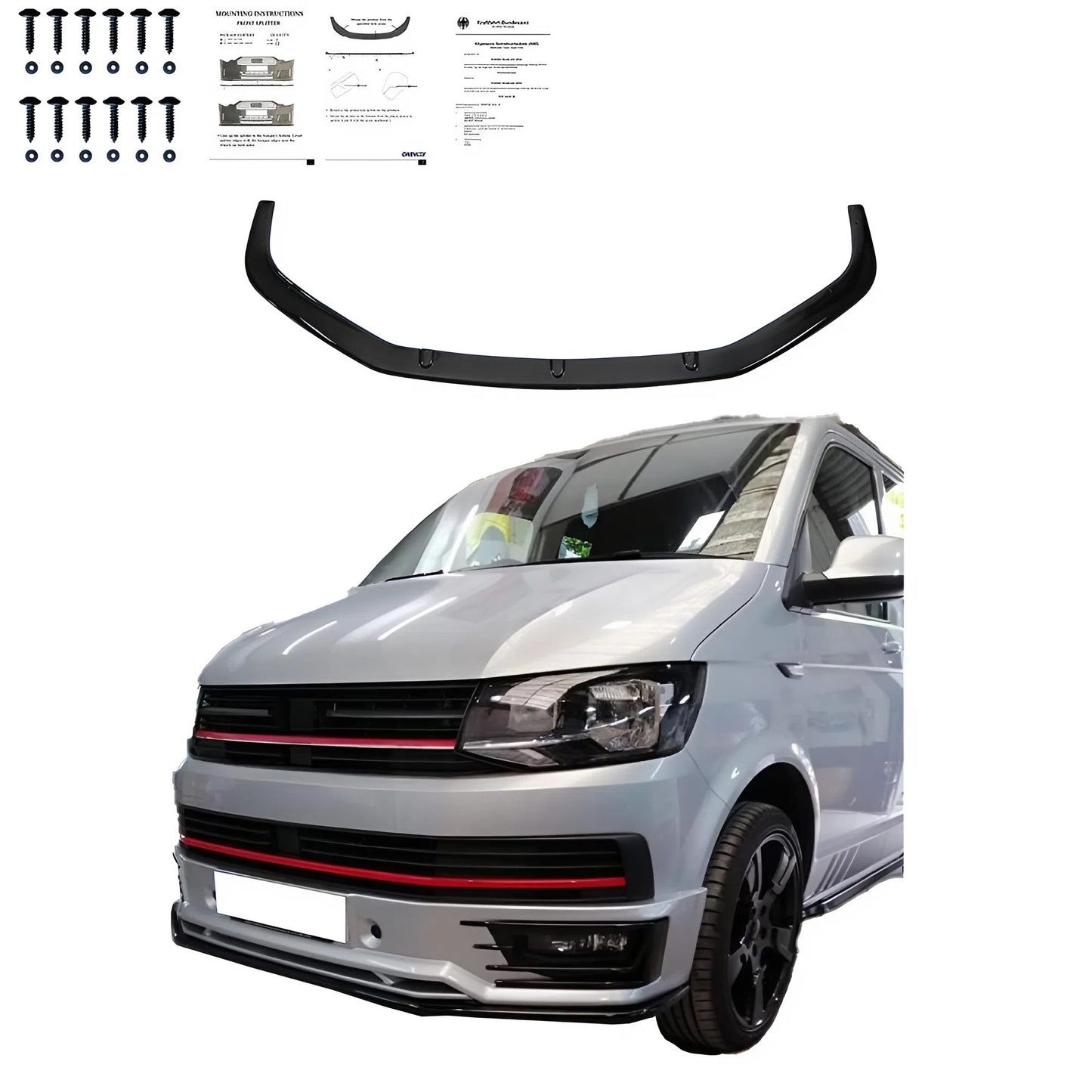 Compatible With VW Transporter T6 Sportline 2015-2019 Front Splitter With ABE TÜV ONE-WAY