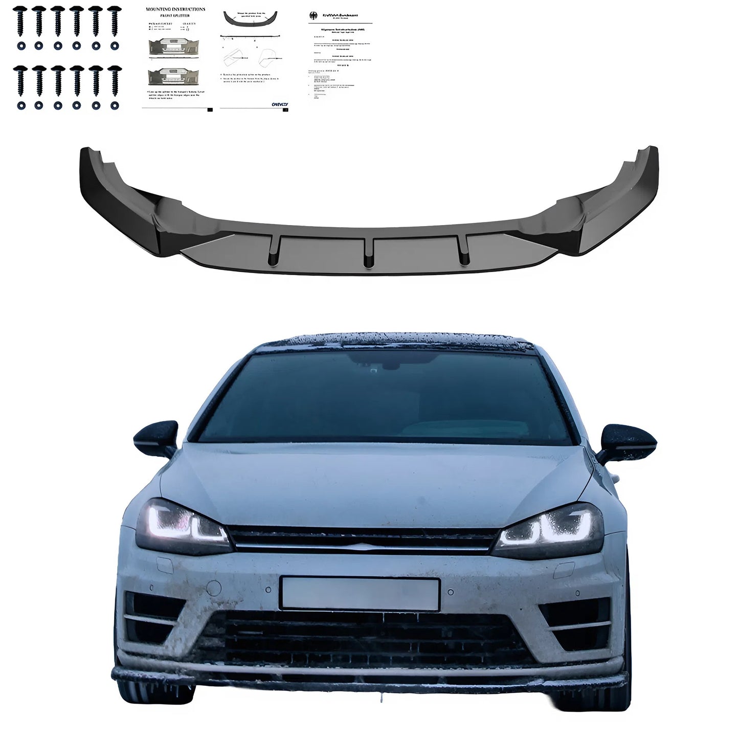Compatible With VW Golf Mk7 R 2013 - 2016 Front Splitter Version 2 With ABE TÜV ONE-WAY