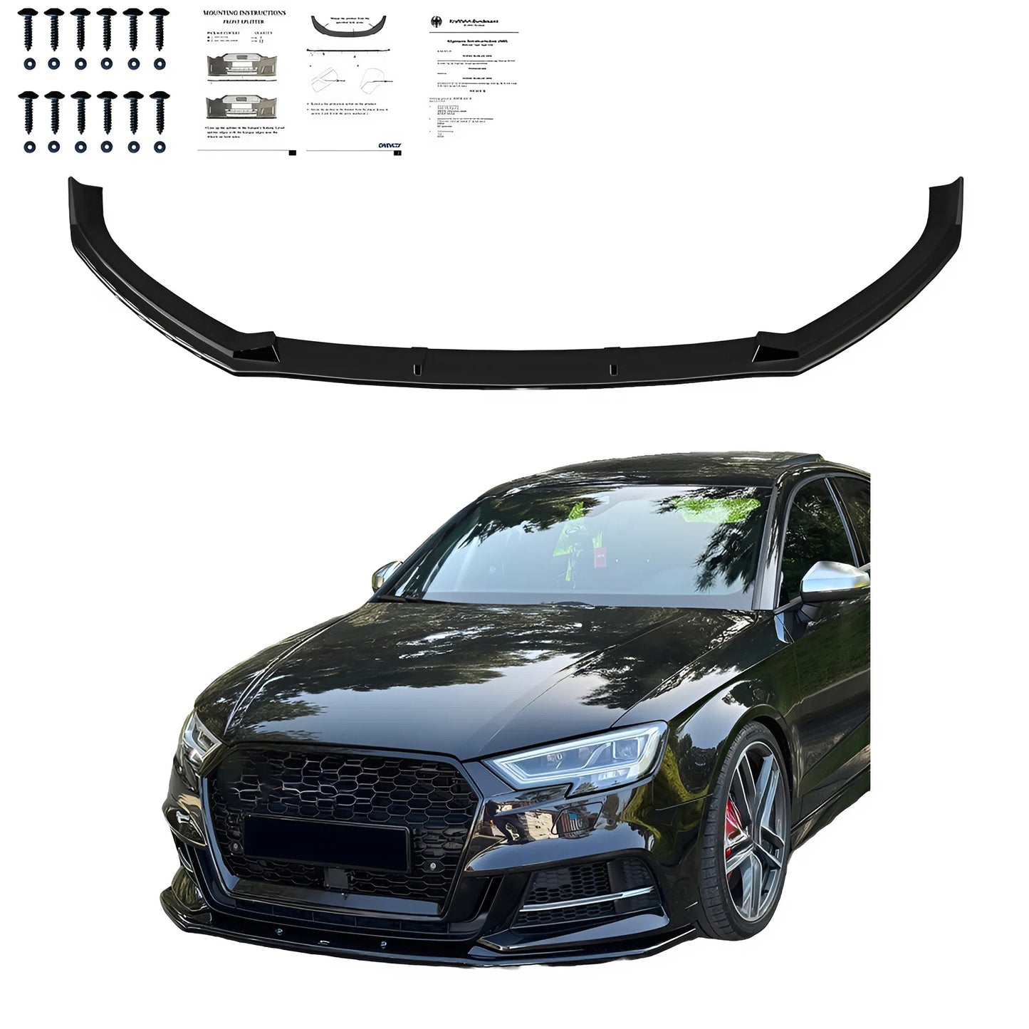 Compatible With AUDI S3 Sedan 8V Facelift 2016-2019 Front Splitter With ABE TÜV ONE-WAY