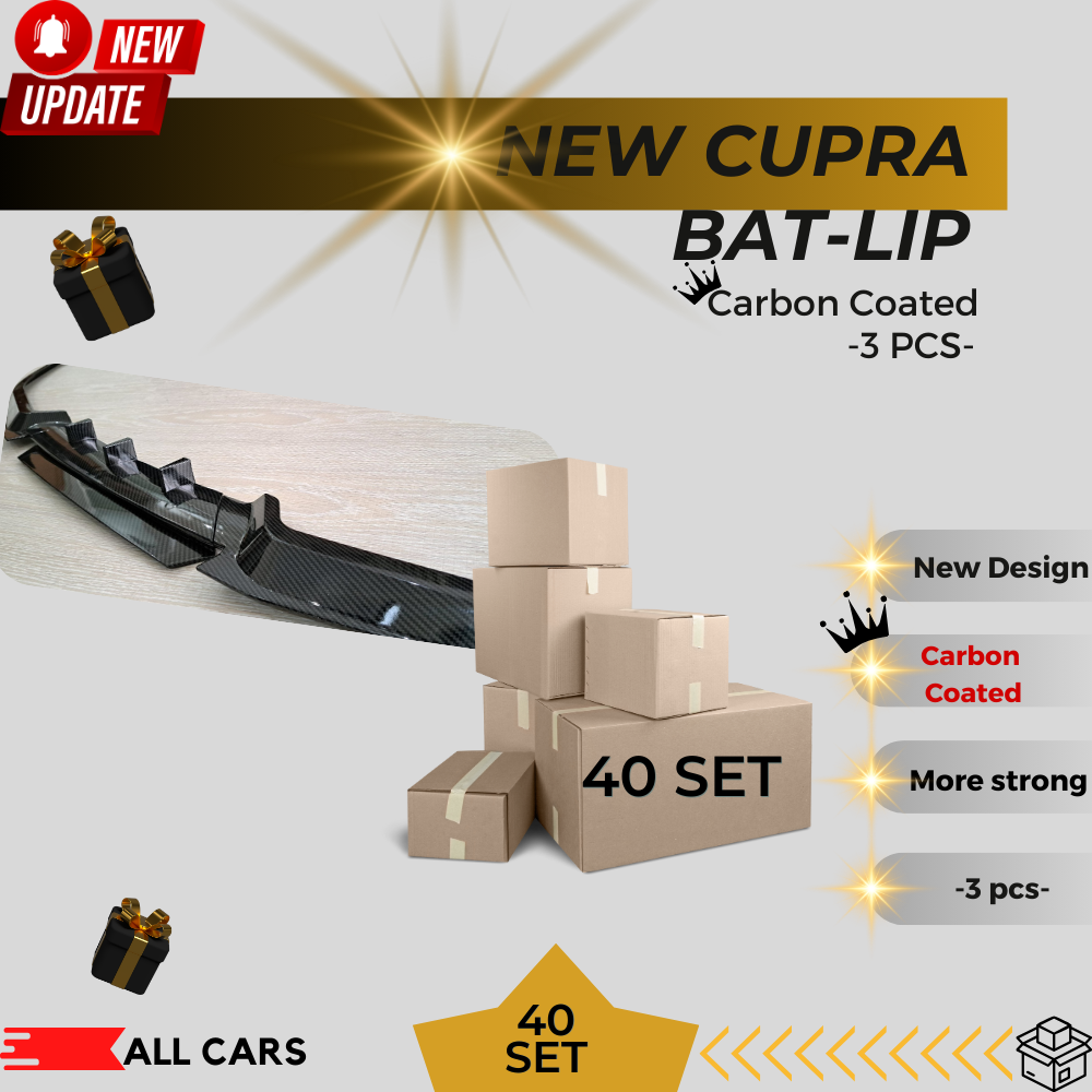 AutoVision NEW Cupra Bat-Lip 3 Pcs./CARBON COATED X40 SET - Front Bumper Lip All Cars Universal Model