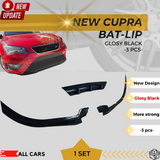 AutoVision NEW Cupra Bat-Lip 3 Pcs./Glosy Black - Front Bumper Lip All Cars Universal Model