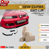 AutoVision NEW Cupra Bat-Lip (3 Pcs.) X 20 SET/ Glossy Black  Front Bumper Lip All Cars Universal Model