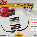 AutoVision NEW Cupra Bat-Lip 4 Pcs./Glosy Black - Front Bumper Lip All Cars Universal Model