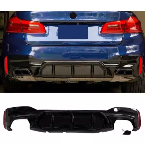 Rear Diffuser Lip Without Lamp BMW 5 Series G30 G38 2017-2022 Glossy Black ABS Plastic AutoVision