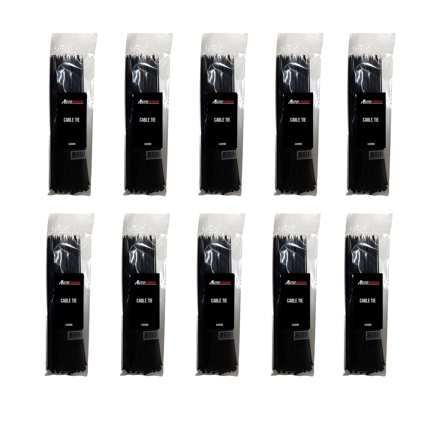 Cable Tie Plastic Velcro Clamp Black 4,8 x 200 100 Pcs x10 Unit Plastic Clamp