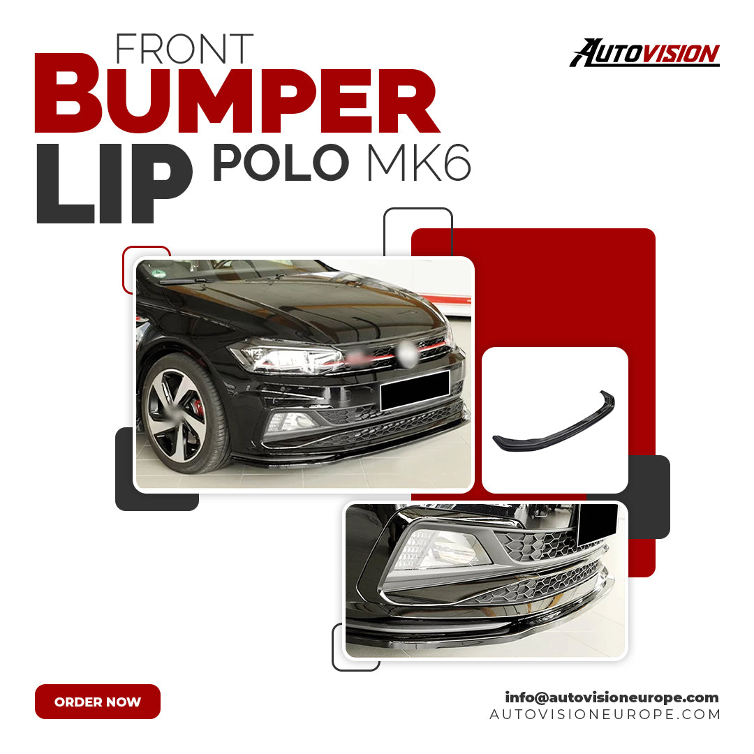 Autovision for Volkswagen Polo MK6 2017 2020 Front Bumper Lip Piano Black Vacuum