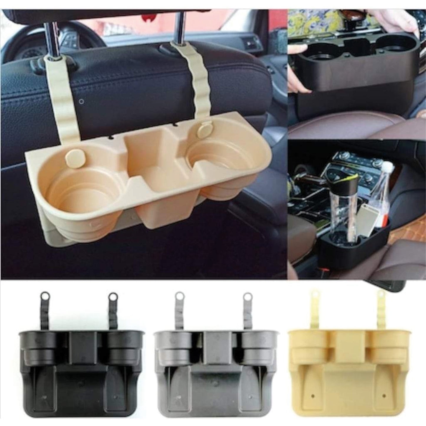 Between the Seats Back of the Seats Cup Holder Organizer Beige