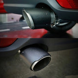 Single Out 90mm 101mm Car Exhaust Universal Auto Muffler Stainless Steel Curved Carbon Coating