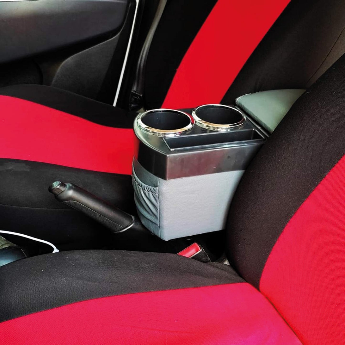 Double Cup Holder Armrest Model Gray Unassembled Without Screws Without Drilling Armrest Color Leather With Storage Reservoir