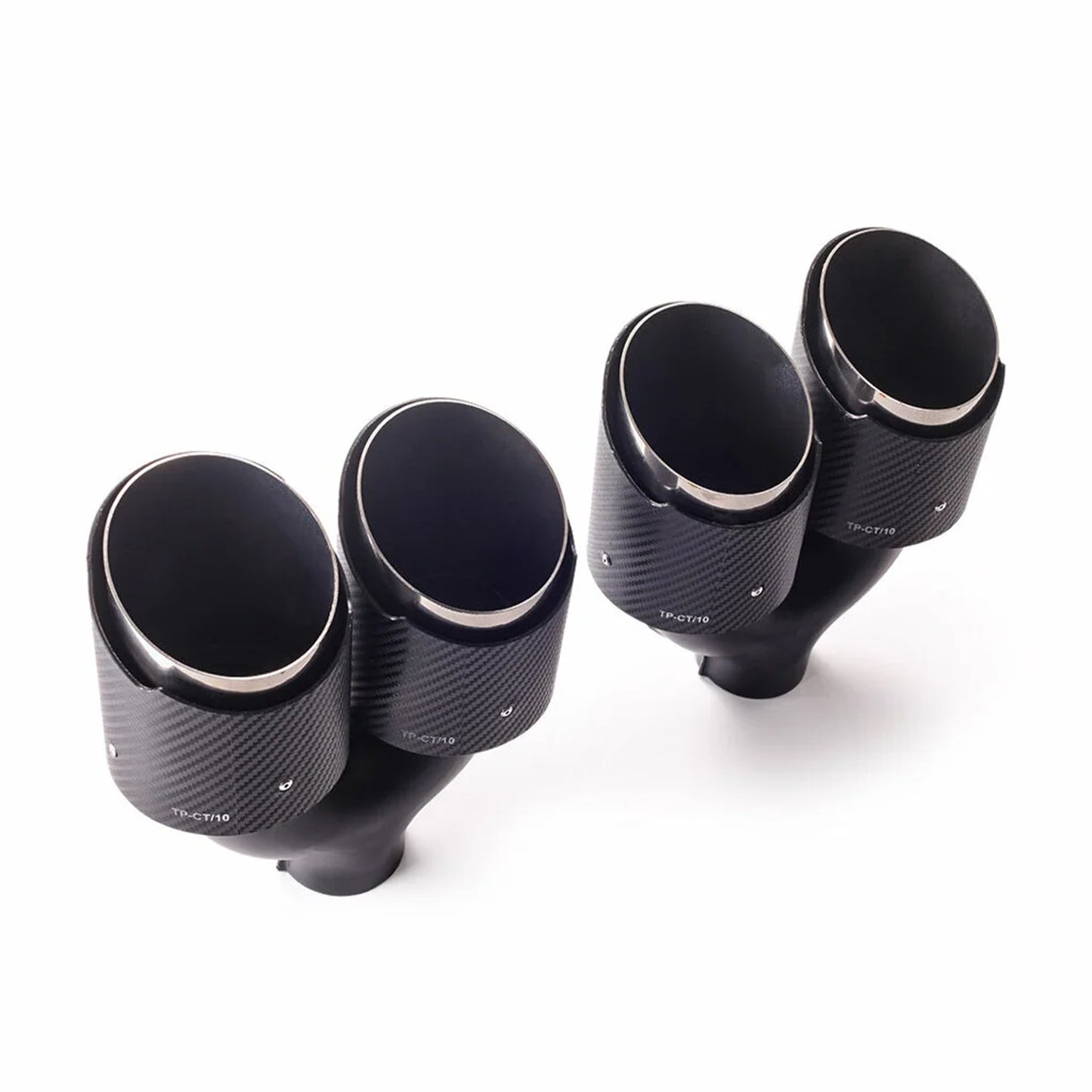 Double Out 90mm 101mm Car 2pcs Exhaust Universal Auto Muffler Stainless Steel Curved Carbon Coating