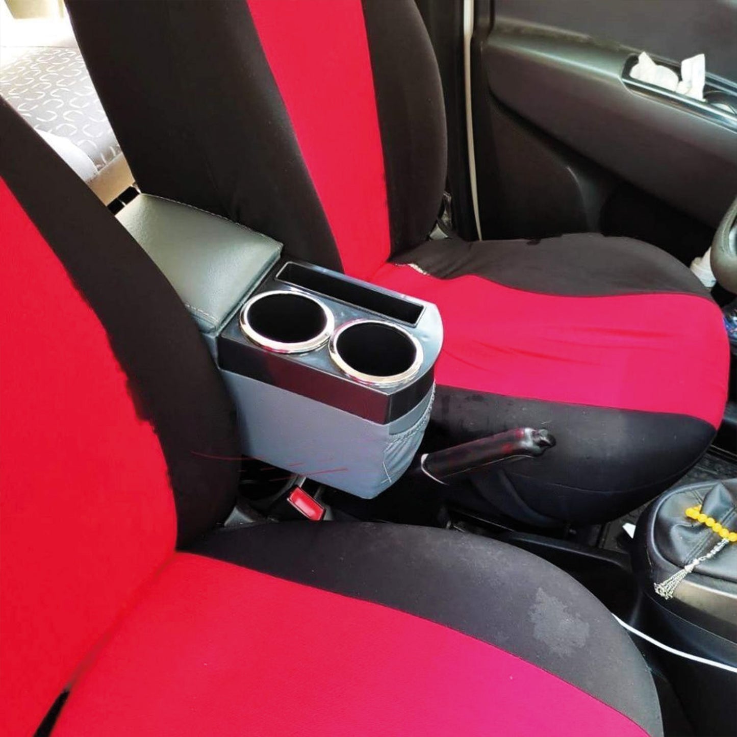 Double Cup Holder Armrest Model Gray Unassembled Without Screws Without Drilling Armrest Color Leather With Storage Reservoir