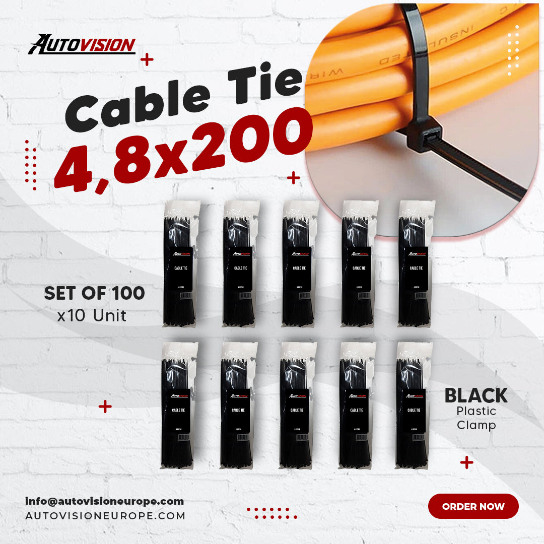 Cable Tie Plastic Velcro Clamp Black 4,8 x 200 100 Pcs x10 Unit Plastic Clamp