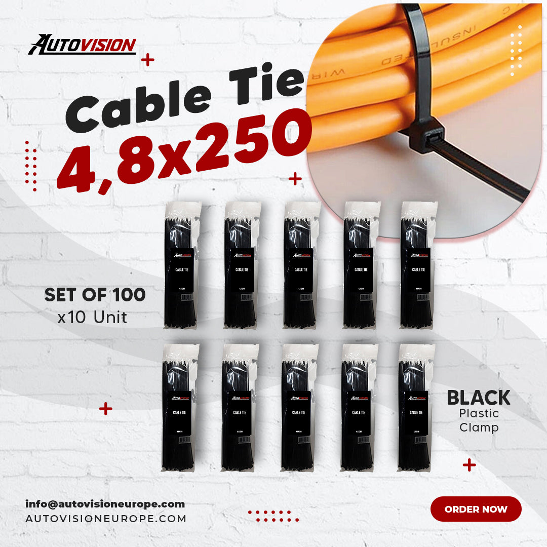 Cable Tie Plastic Velcro Clamp Black 4,8 x 250 100 Pcs x10 Unit Plastic Clamp