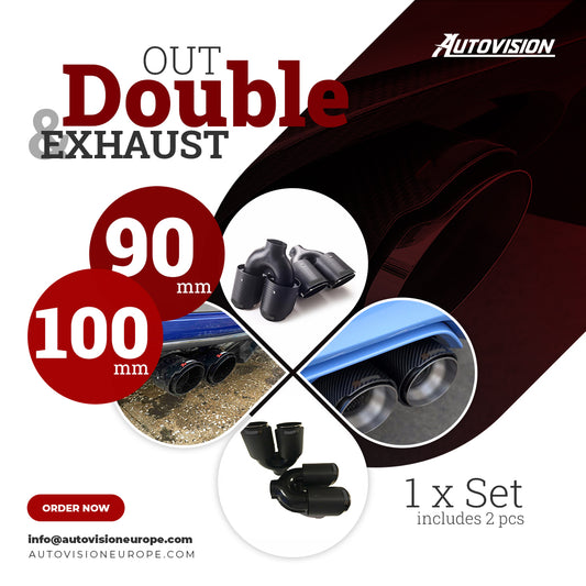 Double Out 90mm 101mm Car 2pcs Exhaust Universal Auto Muffler Stainless Steel Curved Carbon Coating