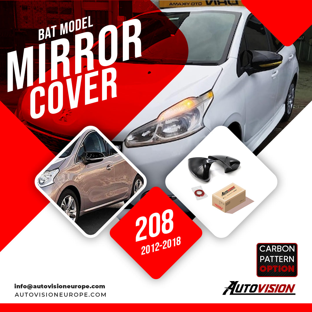 Mirror Cover For Peugeot 208 2012-2018 Accessory Bright Black BAT MODE –  AutoVision Europe