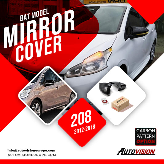 Mirror Cover For Peugeot 208 2012-2018 Accessory Bright Black BAT MODEL