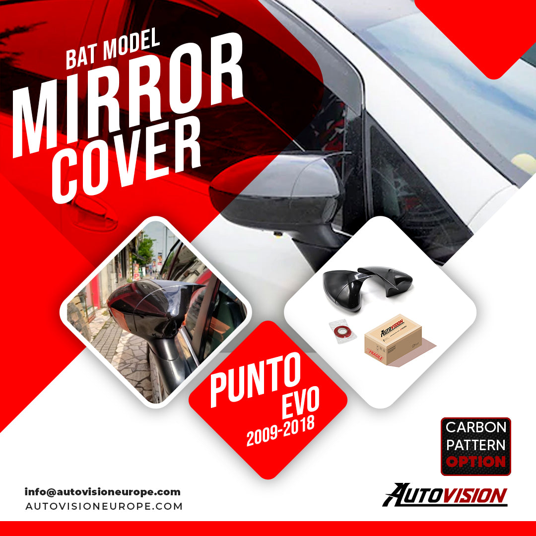 Mirror Cover For Fiat Punto Evo 2009 - 2018 Accessory Bright Black BAT MODEL